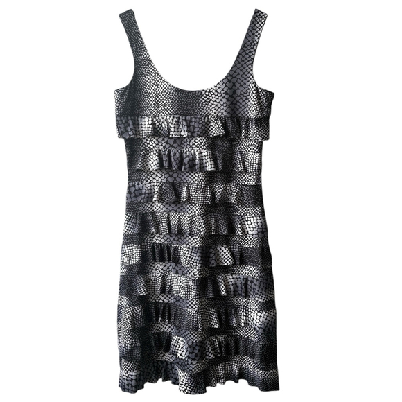Tango Mango Monochrome Animal Print Scoop Neck Tank Dress Tiered Ruffled SMALL - Picture 2 of 11